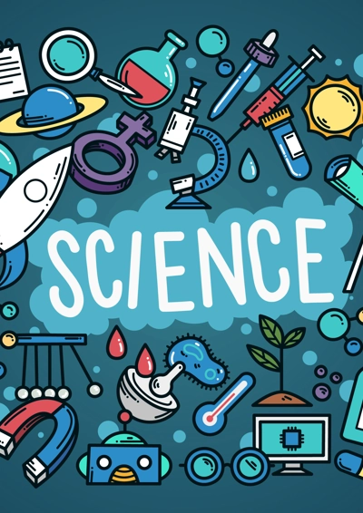 Tegning med diverse science ting 