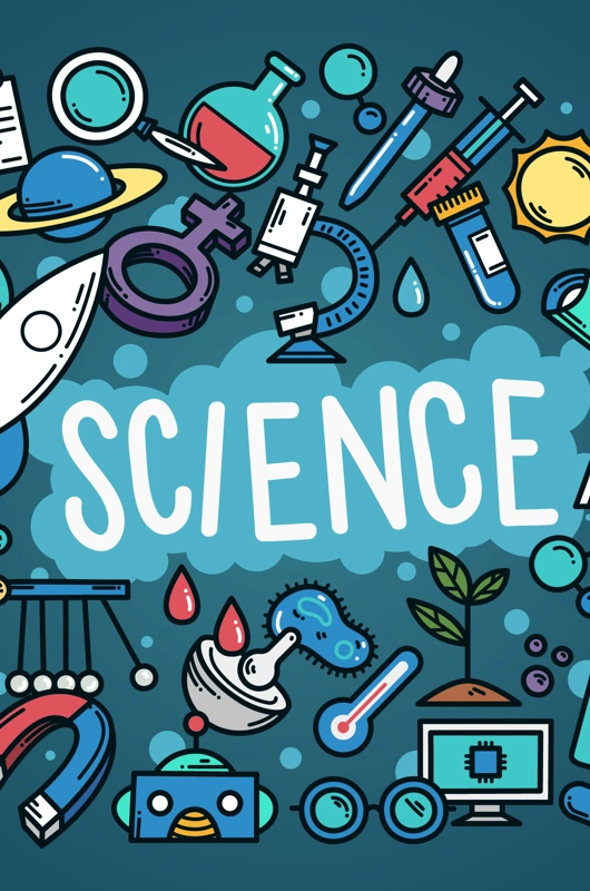 Tegning med diverse science ting 